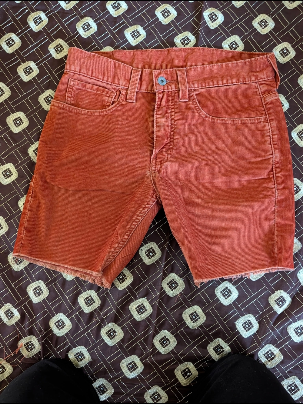 ​1-of-1 Custom Levi's 511 Raw Hem Corduroy Shorts | Rust Orange Sz 31 White Tab